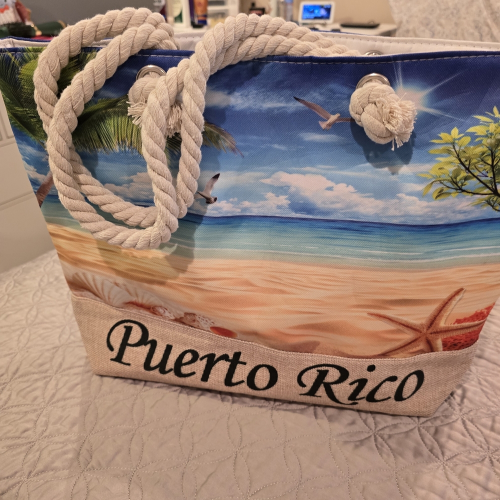 Beach-Themed Tote Bag with Rope Handles